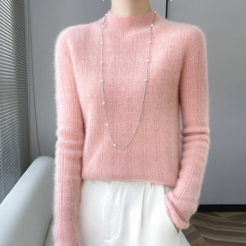 

First-line ready-to-wear sweater women's 100% pure wool sweater half-height long-sleeved top hollow cashmere bottoming shirt