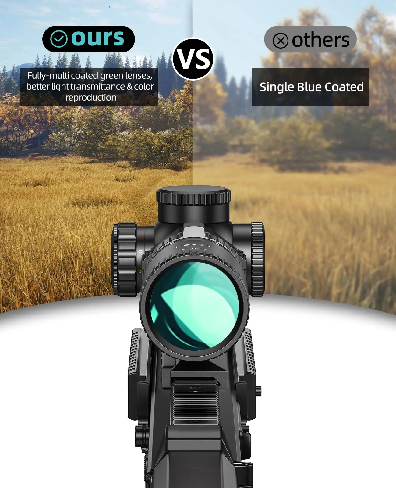 MidTen 1-6X24 LPVO Rifle Scope with 5 Levels Red & Green Illuminated Reticle, 30mm, Black Offset Scope Mount