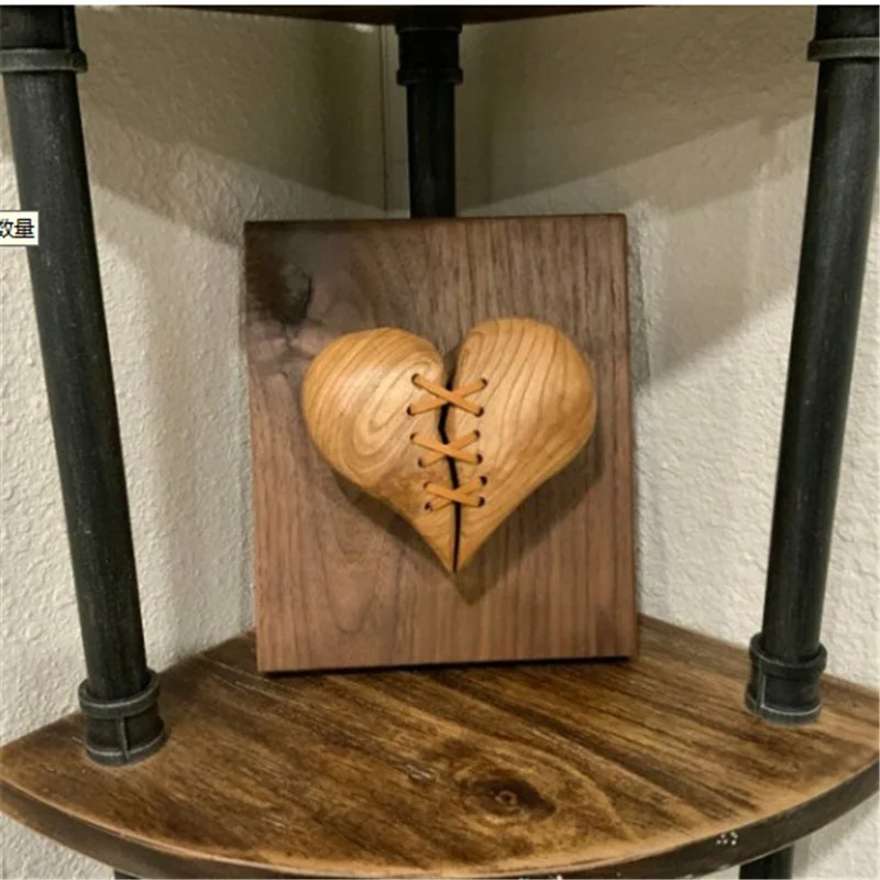 

Wood Pattern Broken Heart Stitched Acrylic Sculpture Wall Decor Gift for Home Wood Pattern Broken Heart Stitched