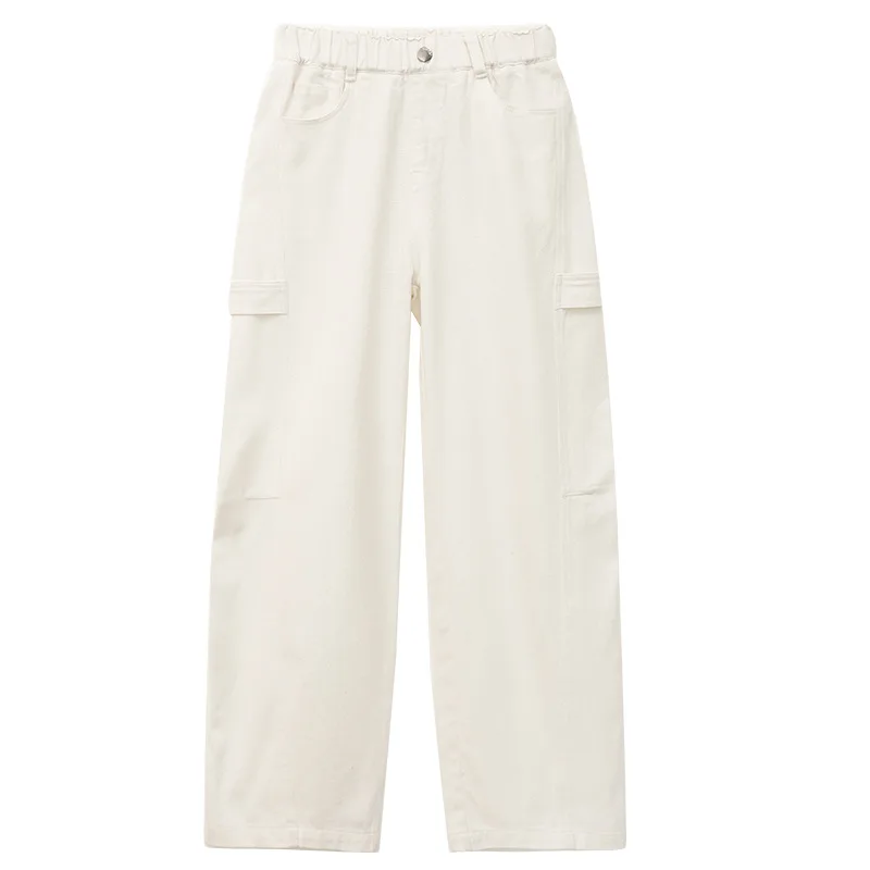 새로운 키즈 디자이너 화이트 곡선 청바지 십대 소녀를위한 코튼 패치 워크 데님 바지 어린이 봄 가을 세련된 바지