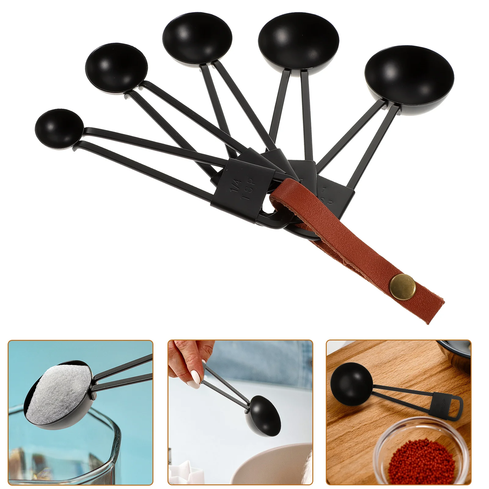 

Measuring Spoons Set Stainless Steel Nesting Measure Spoons Graduated Spoon Kitchen Baking Tools Dry Liquid Ingredients Black