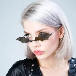 Trendy Rimless Bat - Shaped Vintage Sunglasses (Black Gray)