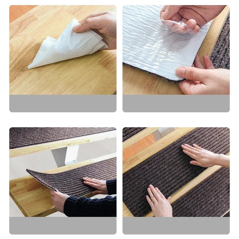 76x20cm Adhesive Free Self-adhesive Stair Mat TPR Anti-slip Step Pad Repeatedly Used Floor Rug Brushed Embossed Carpet 6