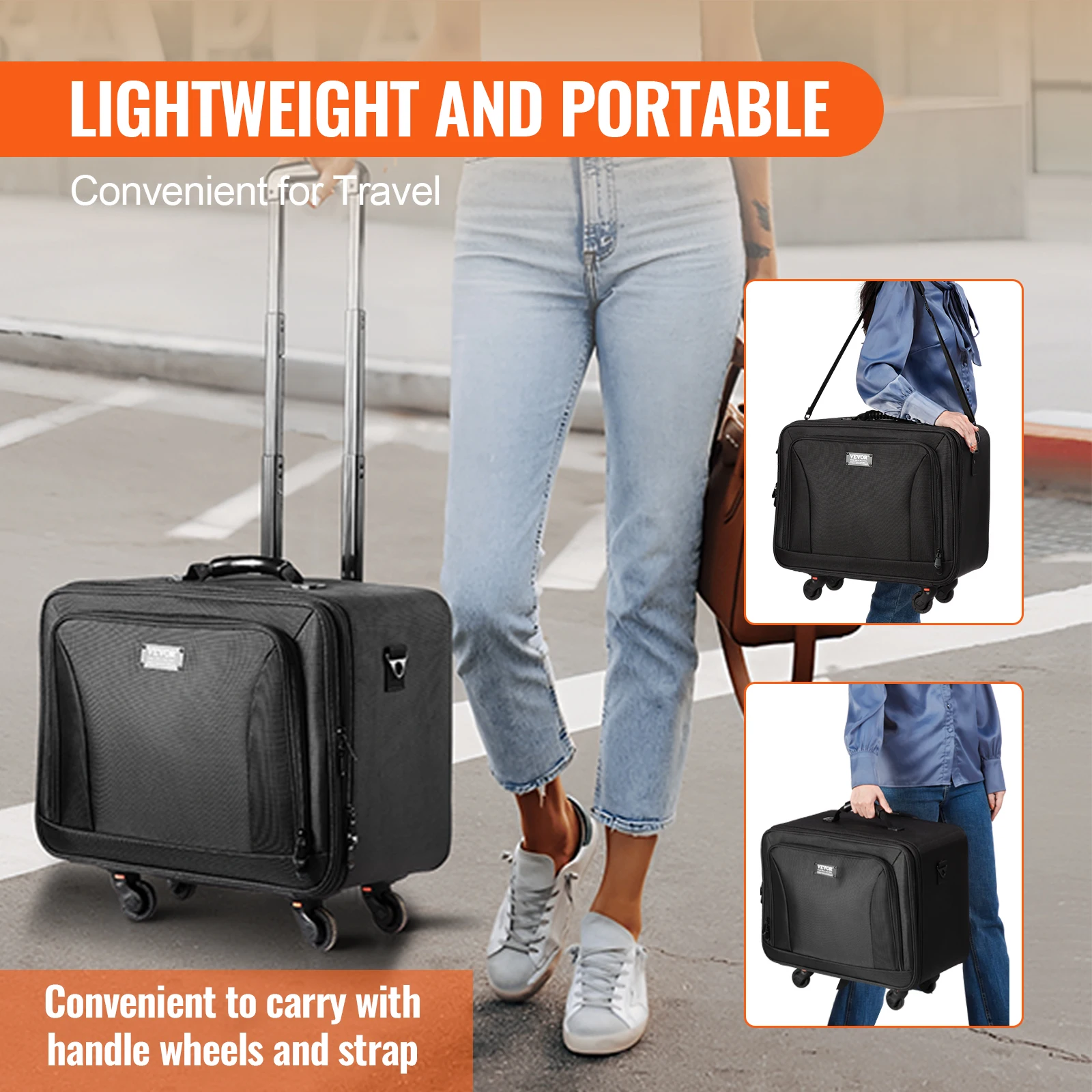 VEVOR Rolling Makeup Train Case Large Storage Convenient Carry With Handle Wheels Strap Makeup Organizer Box Waterproof Oxford 4