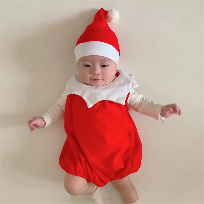 Ropa de Navidad para bebés recién nacidos, 2 piezas, monos para niños y niñas, disfraz de Festival, pelele infantil con sombrero, ropa para bebés de 0 a 12 meses