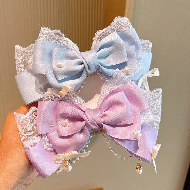 Lolita Bow Lace Hair Clip Headpiece Cosplay Headwear Women Hair Accessories Lolita Handmade Lace Pearl Band Headband Bow hair accessory hair clip hair headdress bridal headwear