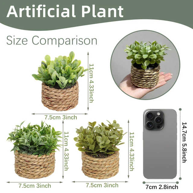XIYA FLOWER Green Artificial Plants Eucalyptus Grass Woven Small Potted Plants Grass Mound 11cm PE Material Home Decoration