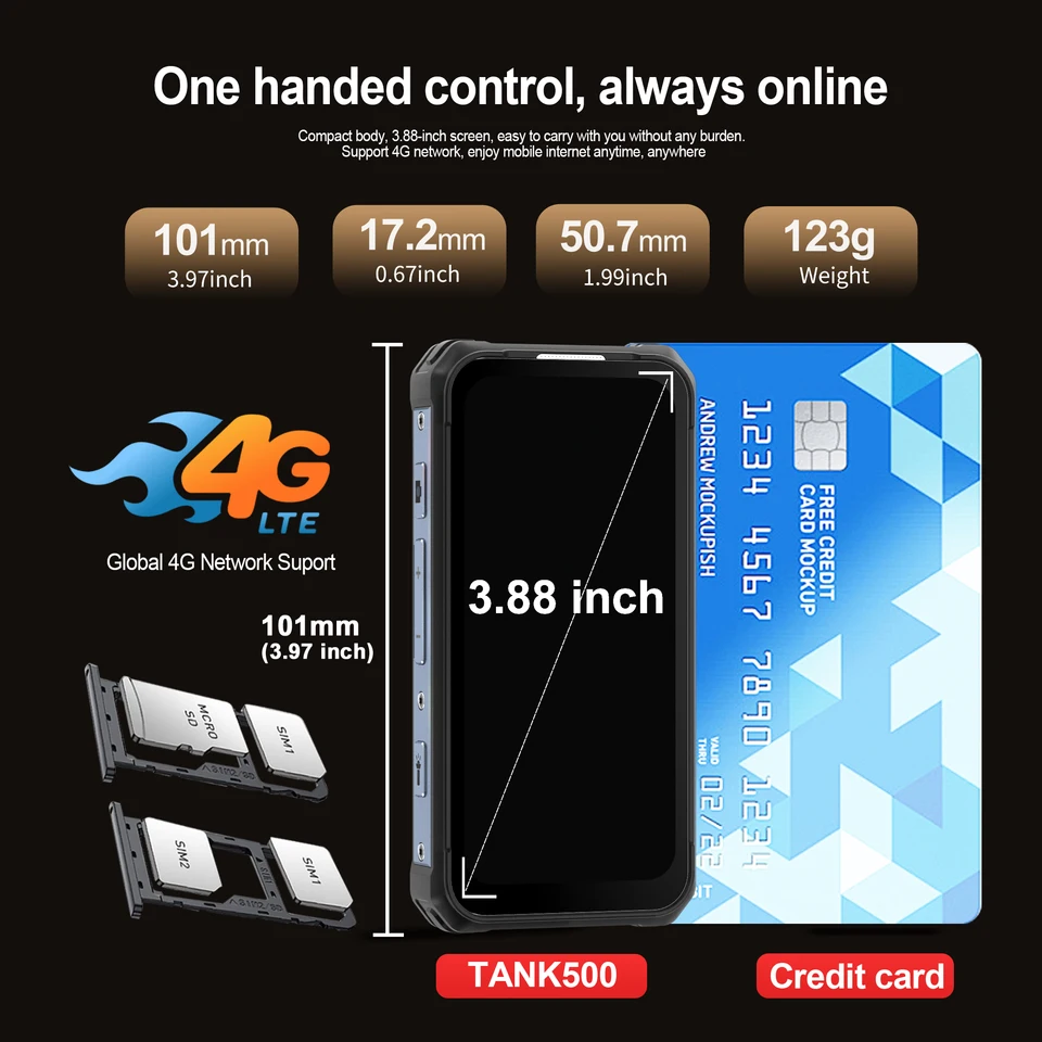 SERVO TANK500 IP68 防水ミニスマートフォン 4G LTE Android 12 RAM 6