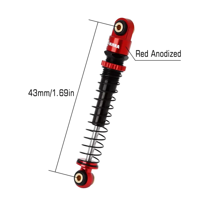 INJORA 43MM Shock Absorber Aluminum Threaded Tele Damper Upgrade for 1/24 RC Car Axial SCX24 C10 JLU Gladiator Micro Crawler 2