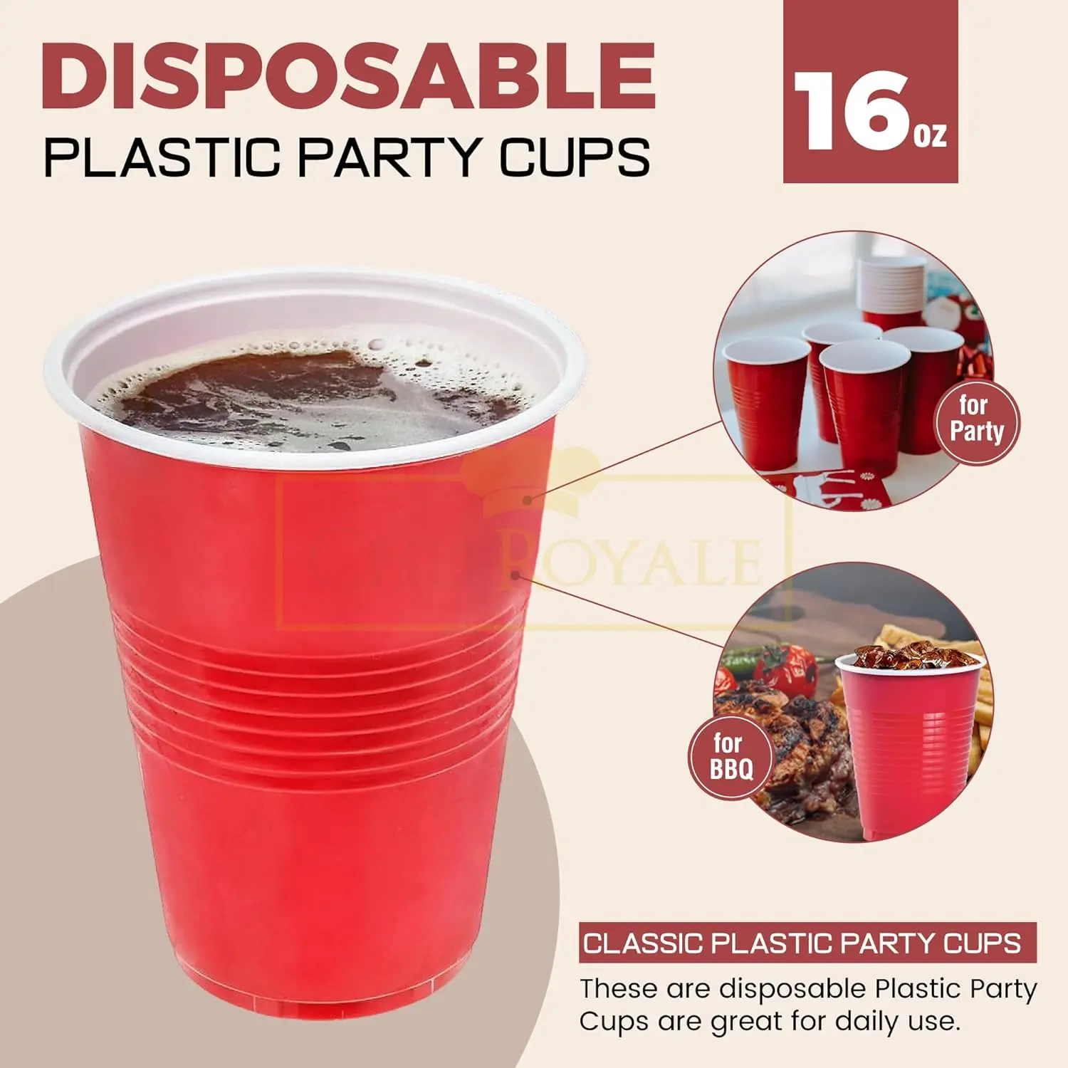 50Pcs/pack 16Oz Plastic Party Cups Disposable Water Cups Recyclable Red with Fill Lines for Drinks,BBQ,Picnic,Party Game