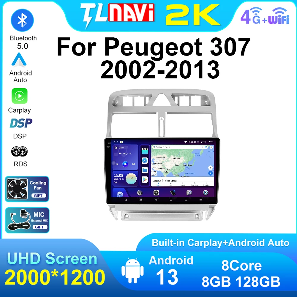 

Головное устройство для автомобиля 2din Android Carplay, DVD-плеер, GPS-навигация, мультимедийная стереосистема для Peugeot 307 307CC 307SW радио 2002 - 2013