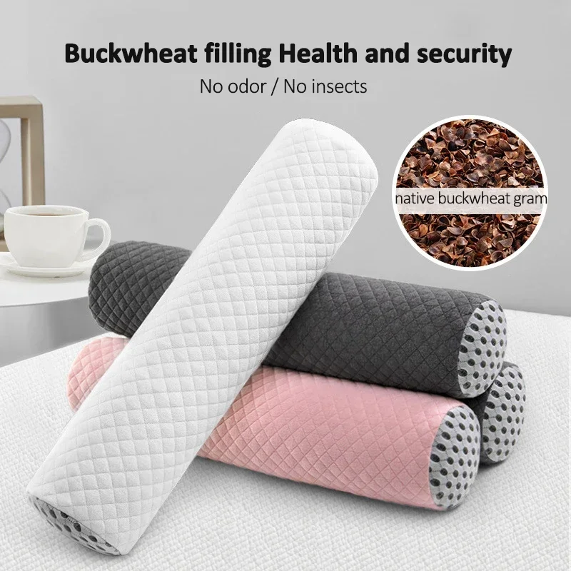 Round Neck Buckwheat Pillow Neck Support Cervical Pillow Buckwheat Hulls Filling Bolster for Cool Sleep Neck Support 43x10cm 2