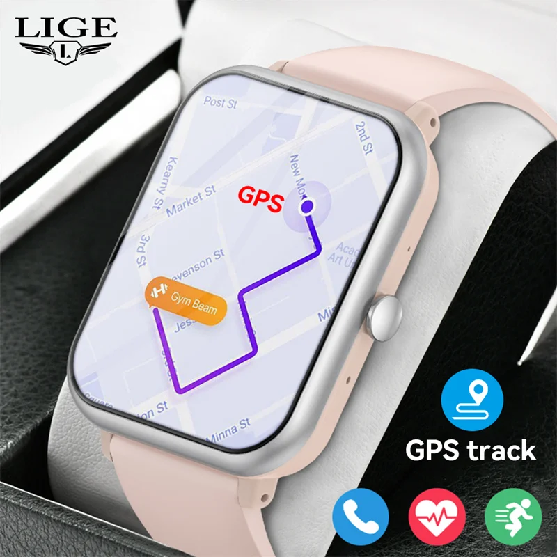 

LIGE 2023 New Women Smart Watch 1.81inch Bluetooth Call GPS Sport Blood Oxygen Monitor Waterproof Men Smartwatch For IOS Android