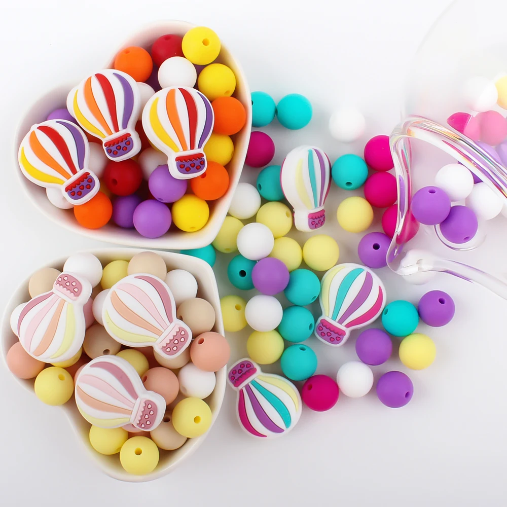 5/20/50pcs Silicone Beads Baby Rainbow Air Balloon Teething Focal Beads Chewing Toy DIY Pacifiers Chain Clip Accessories 4