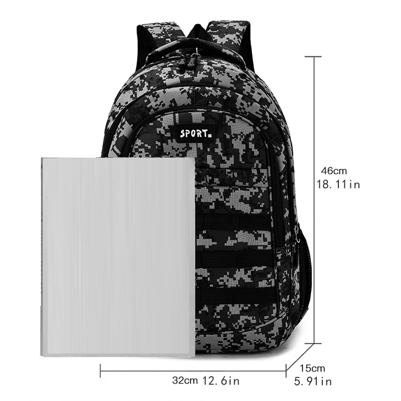 Unisex camouflage backpack | multi-pocket travel bag, suitable for outdoor activities and short trips - black hiking bag