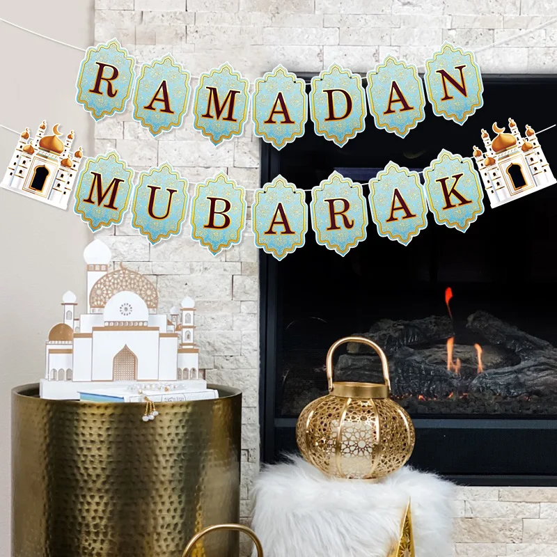 EID Mubarak Paper Banner Garland for Islamic Muslim Party Home Decoration 2025 Ramadan Kareem Hanging Ornaments Bunting Gift