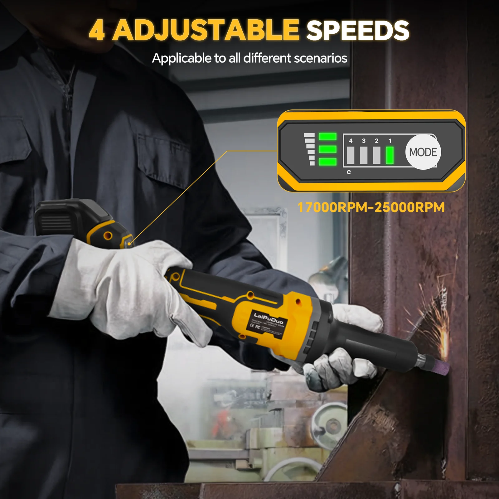 Brushless Die Grinder 25000RPM 4 Variable Speed Metal Grinding Polishing Deburri