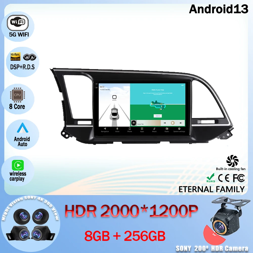 

Android 13 Car Radio Multimedia Video Player Navigation GPS For Hyundai Elantra 6 2016 - 2018 5G WIFI BT 4G LET No 2din DVD