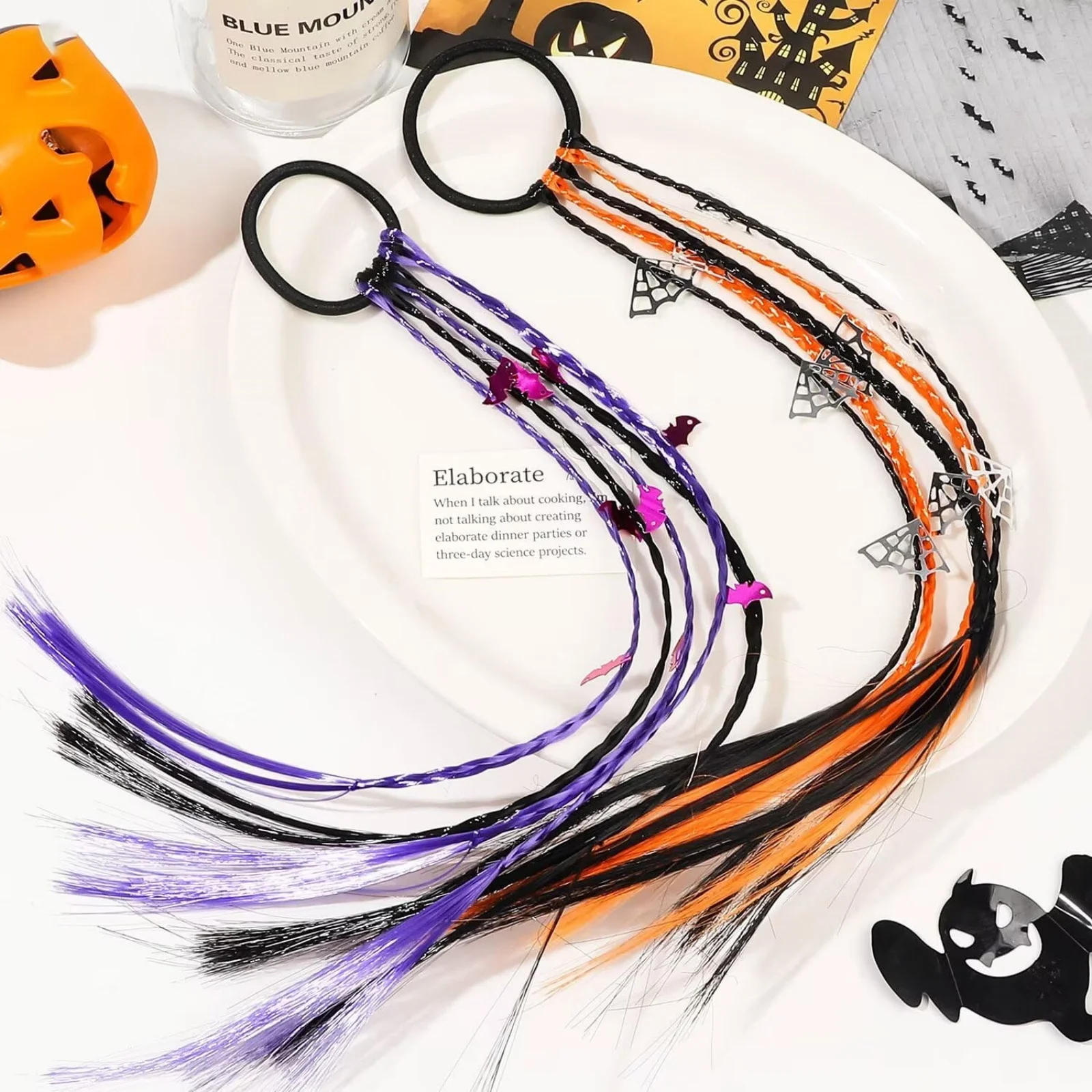 1PC Colorful Halloween Hair Ties: Braided, With Pumpkin And Skull Charms, Perfect For Themed Looks