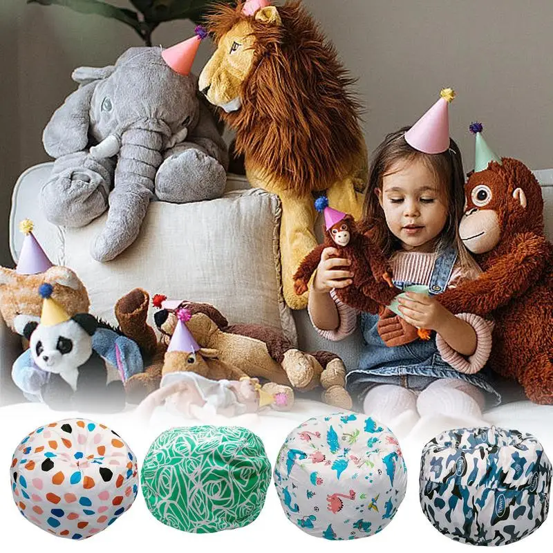 Stuffed Animal Storage Bag Plush Toys Organizer Holder Cute Cartoon Seat Cover Toy Storage Organizer For Living Room Bedroom