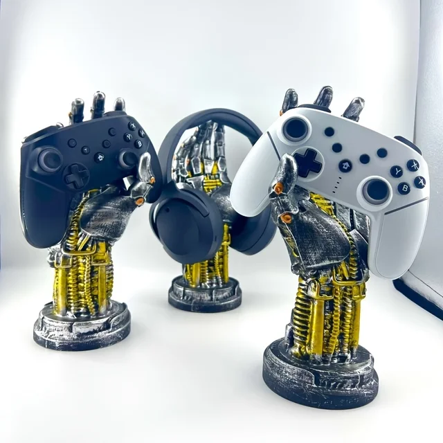 New Creative Games Controller Desktop Headphone Stand Cyberpunk Mechanical Arm Simulated Robot Hand Sculpture Stautes Decoration 2