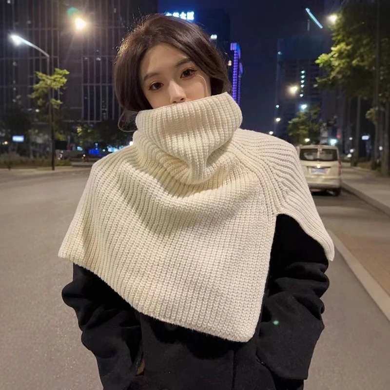 1PC Pullover Scarf Knitted Shawl Winter Scarf False Collar Coat Bib Warm Turtleneck Slit Jumper Shawl Clothes Accessories