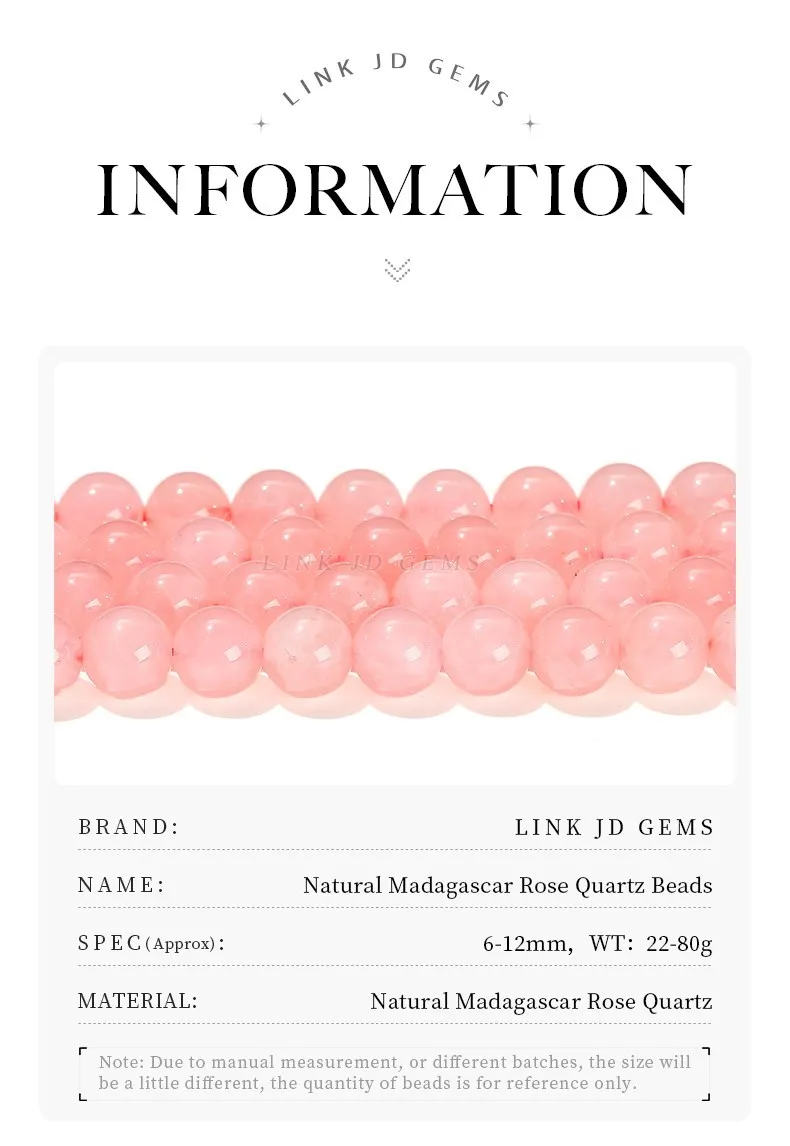 Natürliche Madagaskar rosa Quarz Kristall perlen hochwertige runde lose Abstand halter für Schmuck machen DIY Armband Halskette Zubehör – Detail 3