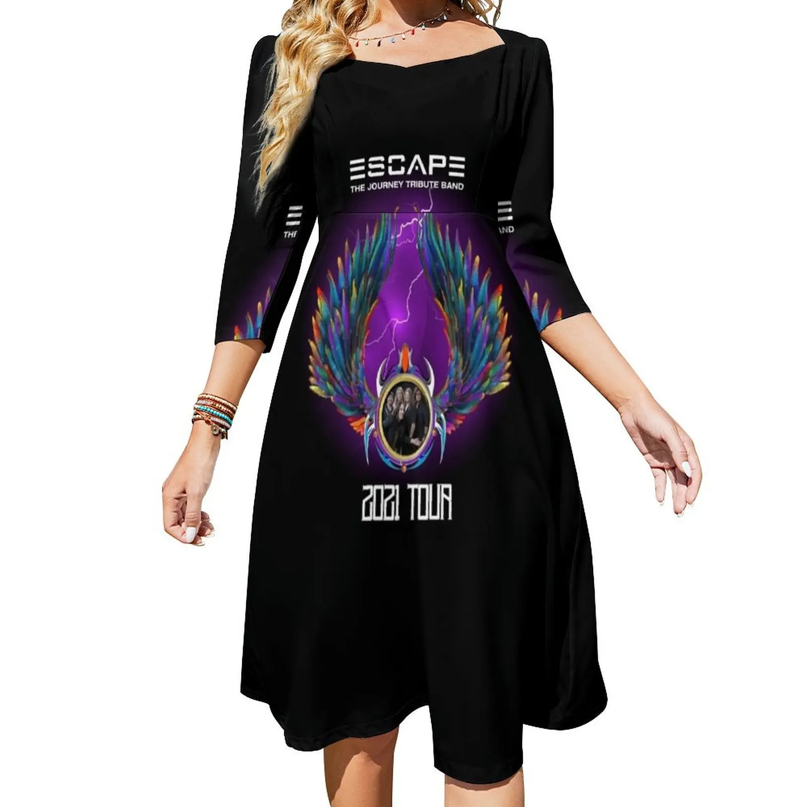 

Черное расклешенное платье JOURNEY ESCAPE TRIBUTE BAND MERCH, женская одежда, платье для гостей свадьбы, 2024