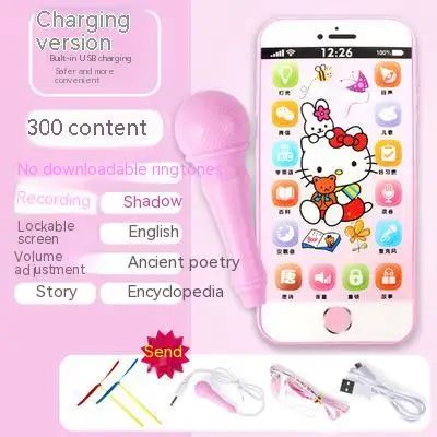 thumbnail image 1 of Teléfono de juguete de simulación Sanrio Hello Kitty, teléfono con video, teléfono móvil con música Kt, cámara para niños, regalo para niñas, pantalla táctil educativa, 1 of 5