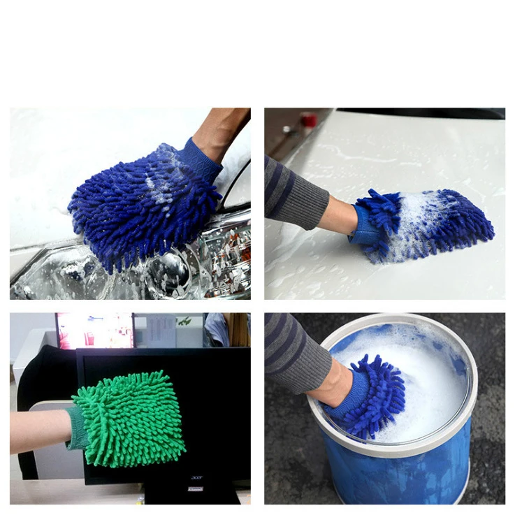 Car Washing Microfiber Glove Double Sided Home Cleaning Soft Cloth Automobile Maintenance Cleaning Accessories Random Color 1Pc