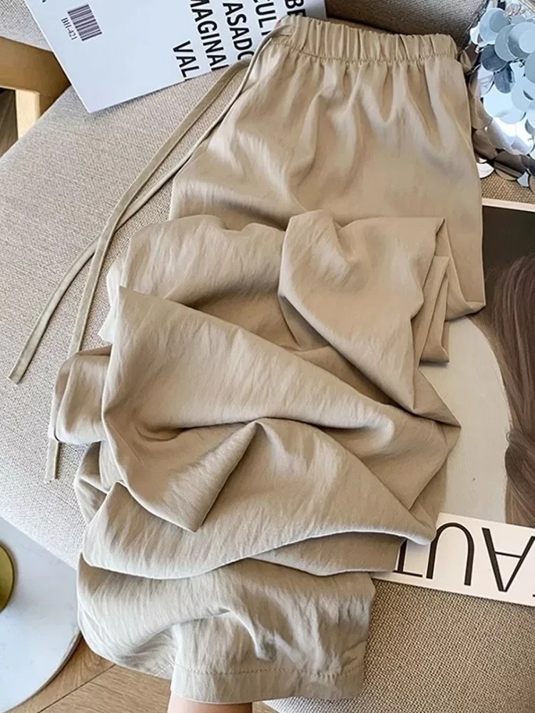 Casual Straight Leg Pants Women Summer Thin Wide Leg Loose Fit Slimming Ice Silk Qui Dry Pants High Waist Long Pants