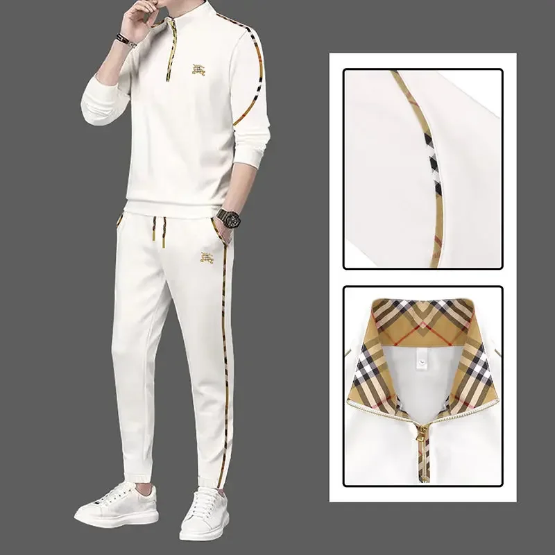 Autumn new men's casual suit stand-up collar half zipper war horse high-end trend simple pullover jacket top pants 4