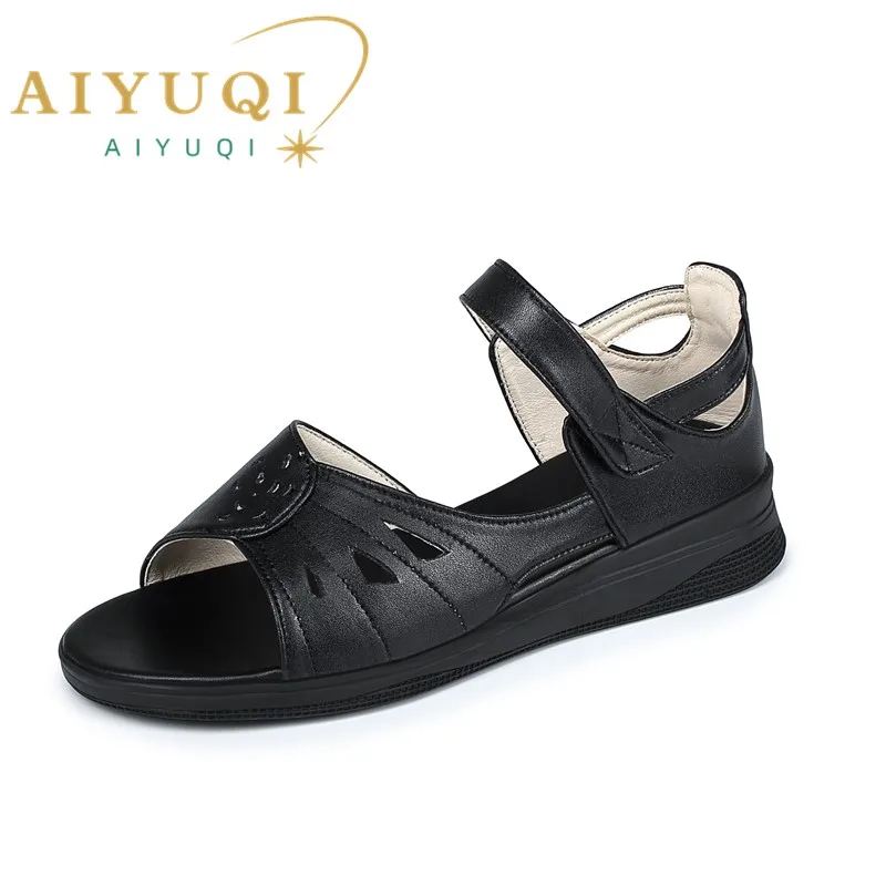 

AIYUQI Mom Sandals Women Genuine Leather 2024 Summer Wedge Anti Slip Women Sandals Flat Fishmouth Women Sandals