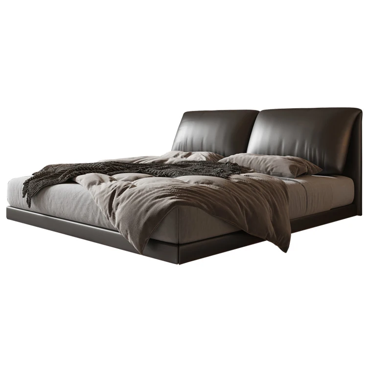 

Leather Wabi-sabi Floating Bed Italian Light Luxury Bed Modern Elephant Ears Solid Wood Soft Bed For Bedroom Furniture