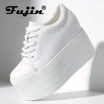 Fujin 12cm Genuine Leather Synthetic Women Autumn Spring Platform Wedge Women Fashion Sneakers Chunky Shoes Vulcanize Skateboard 1