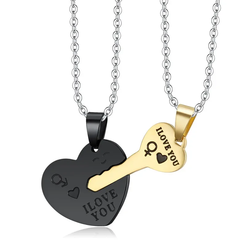 

CHUANGCHENG Creative Heart Shaped Key Pendant Stainless Steel Men's Women's Necklace Jewelry Chains Neck Jewelry