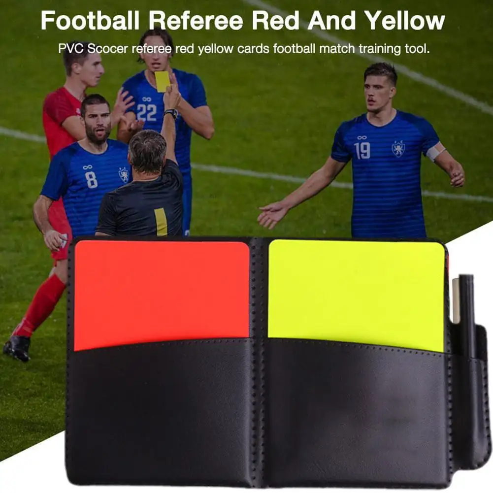 

Soccer Referee Record Book Fluorescent Red Yellow Cards Football Wallet Paper With Recording Equipment And Pencil Leather K9c7