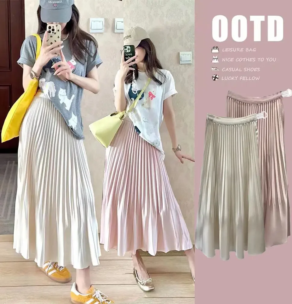 Good Quality Summer Maternity Belly Skirts Adjustable Waist Pregnant Woman Pleated Skirt Long Loose Pregnancy Empired Skirt