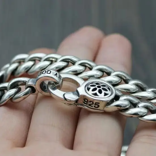 S925 Sterling Silver Nine Palaces Eight Trigrams Sakura Necklace Men's Bold and domineering Sweater Chain Fashion Trend Bag Chai