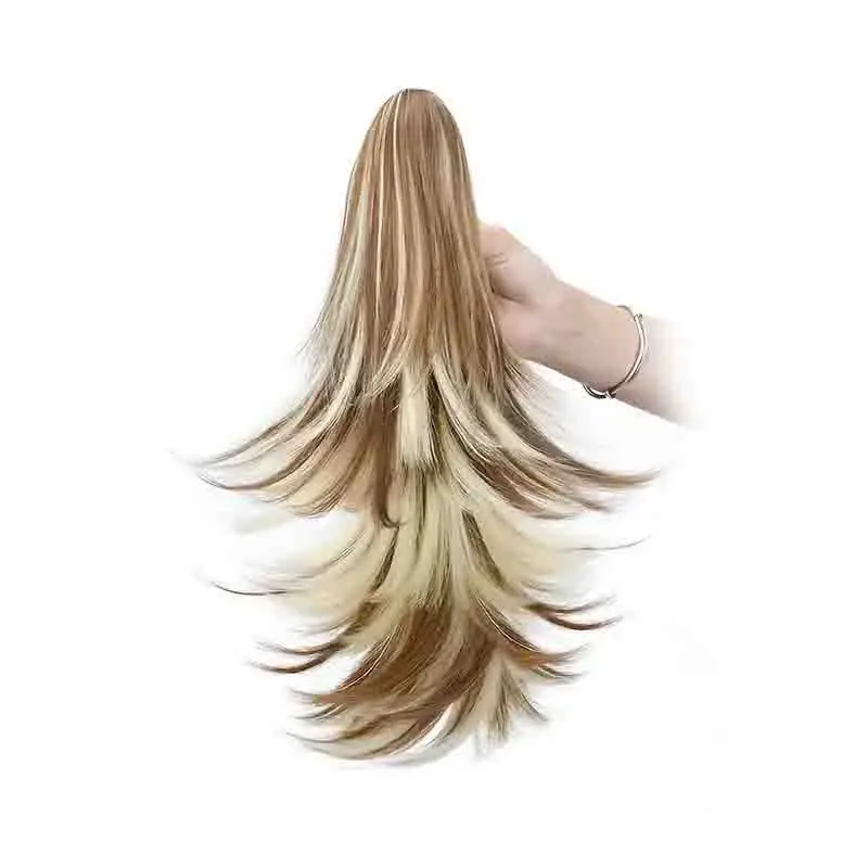 Long Curly Wavy Ponytail Extension for Women High Quality Synthetic Hair Multi Layered Clip In Hairpiece for Halloween Parties