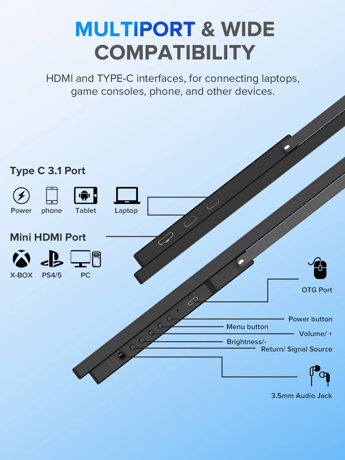 UPERFECT UMax 22 컴퓨터 게임 디스플레이 22인치 2K 1440P 100% sRGB USB-C HDMI IPS 화면 노트북 MacBook Surface PC PS4/PS5 Xbox 킥스탠드 스피커