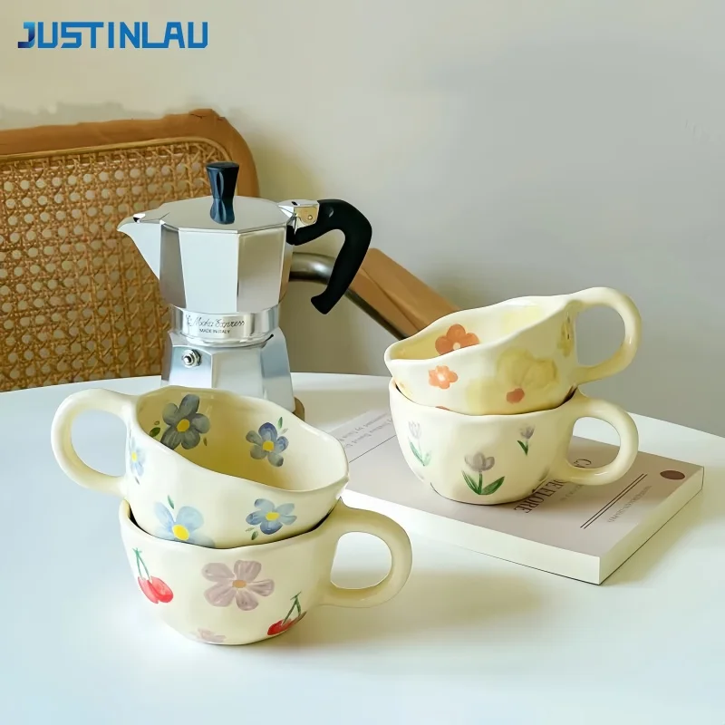 Chic Irregular Flower Ceramic Mug – Korean Style Breakfast Drinkware
