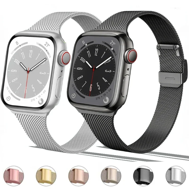 

Slim metal watch strap For Apple watch 9 8 7 41mm 45mm 6 5 4 3 SE 40mm 44mm 42 Milanese buckle wristband For iwatch Ultra/2 49mm