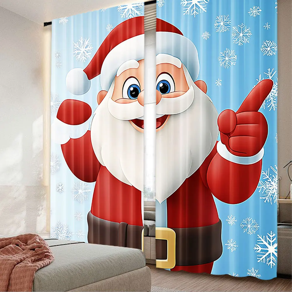 2Pcs Christmas Curtain Father Christmas Happy Winter Snow Season Elements Suitable For Living Room Bedroom Kitchen And Bathroom 5