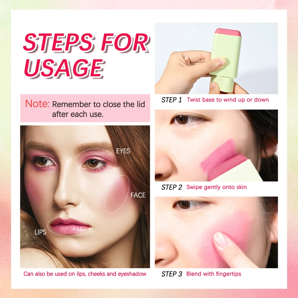 Blush Stick Waterproof Easy Color Rouge Blusher Cream High Color Rendering Brightening Skin Tone Makeup