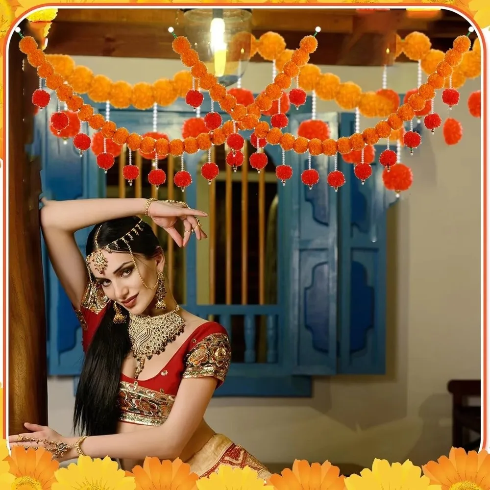 Künstliche Ringelblumengirlande mit langen Strängen ​ ​ Indian Décor Pooja Diwali Fiesta Pooja Ringelblumen ​ ​ Veranstaltungsdekor biegbar ​ ​ – Detail 3