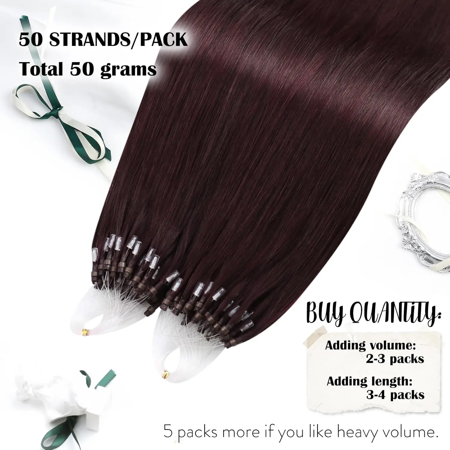 Moresoo Micro Ring Hair Extensions Real Human Hair Natural Straight Pure Color 50G & 100G Micro Beads Extensions