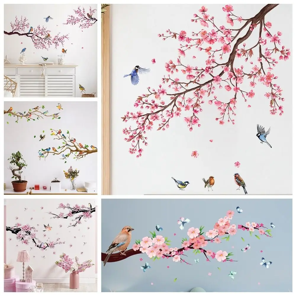 

Self-adhesive Wall Sticker Multicolor PVC Bird on Tree Branch Stickers Green Leaf Chinese Style Flower Blossom Decals