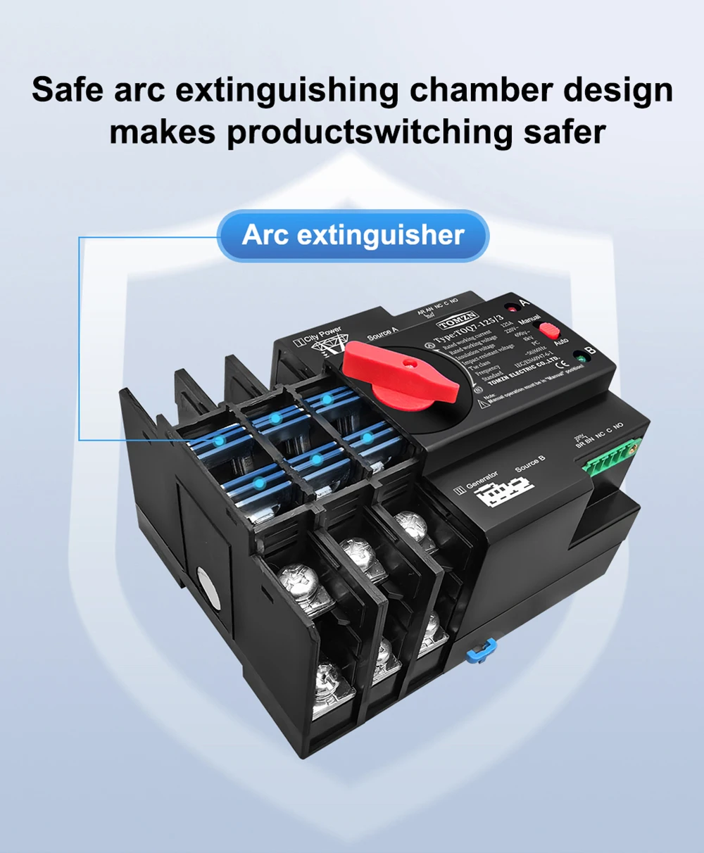Din Rail 3 Phase 2P 3P 4P 63A 100A 125A 230V Dual Power Automatic Transfer Elect