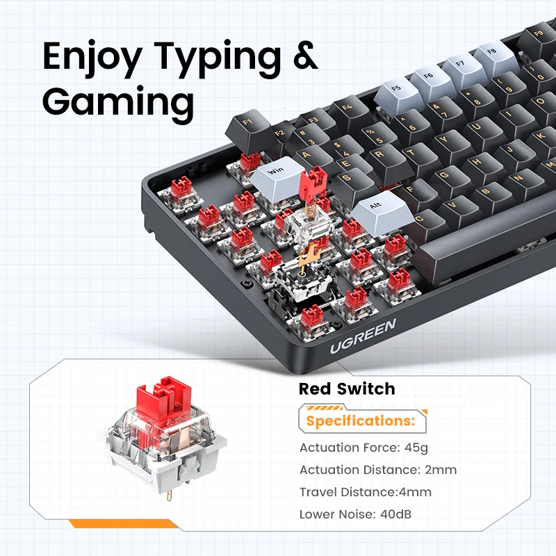 Pbt Keycaps Teclado Mecânico com Fio Interruptor Vermelho Russo Coreano en Área de Trabalho Laptop Windows Mac os Gaming Ugreen108 - Imagem 3
